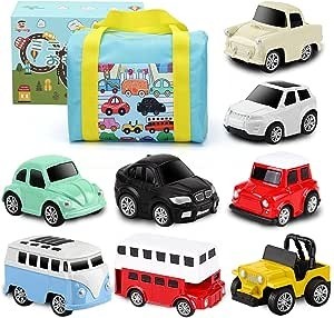 Tagitary ミニカー おもちゃ 8種類 プルバック式 マップ 収納ボックス付き 誕生日プレゼント 子供用 定番玩具 コレクション キッズ 入園