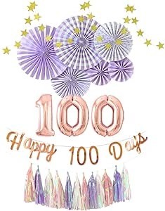 regalo 100日祝い 飾り 紫 女の子 飾り付け お食い初め 100days お祝い セット ペーパーファン 星 ガーランド デコレーション(ミルキーラベンダー)
