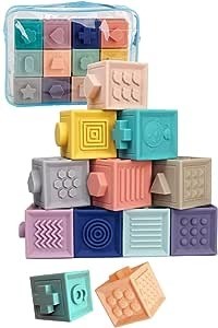 TAOTAO 積み木 みて・さわって・たのしい パステルキューブ 赤ちゃん おもちゃ 出産祝い 知育玩具 ソフトブロック (12個)