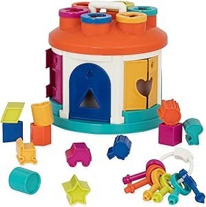 B. toys 形合わせ 型はめパズルボックス ブロック 12個 鍵のおもちゃ 6個セット シェイプソーター・ハウス 2歳~ 正規品