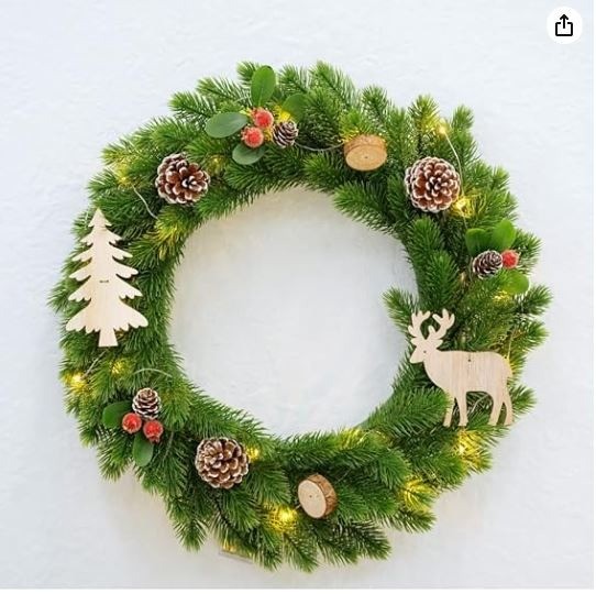 【グリーン&ゴールド 】クリスマスリース リスマス花輪 壁掛け 玄関飾り LED電球 40cm 特大 北欧 おしゃれ クリスマス 飾りChristmas 部屋飾りドア ウェルカムリース mmk-gj10