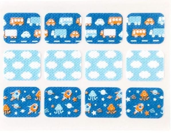 メリーケアテープ 25mm×30mm×12枚 カット済み 不織布 医療用テープ サージカルテープ 肌に優しい 子ども (ブルー)