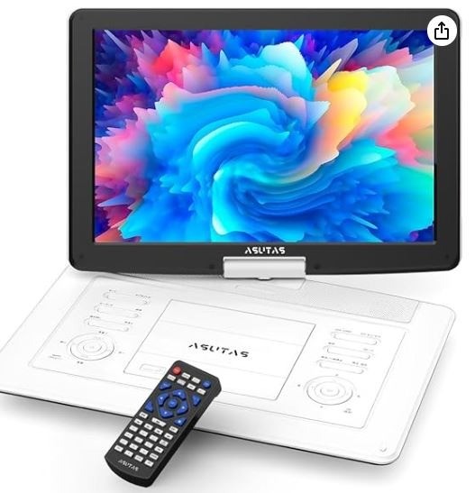 【新機種】 ASUTAS ポータブルdvdプレーヤー 17.9型 液晶 15.6インチ超大画面 内蔵ダブルスピーカー 5000mAh大容量充電式バッテリー 6時間連続再生 折りたたみ 高耐久性 270°回転 車載 操作簡単 USB SDカード対応 AV入出力 TV同期可能 ラストメモリー機能 リモコン付き 持ち運び 旅行 海外 飛行機 車内お自宅 日本語説明書付き 一年保証 白