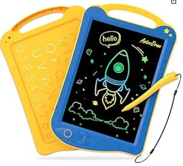HOMESTEC AstroDraw お絵かきボード 高輝度 カラフルスクリーン 繰り返し書いて消せるボード 子供 おもちゃ 幼児教育 学習 落書き 知育玩具 女の子 男の子 7歳 誕生日 プレゼント ブルー/イエロー