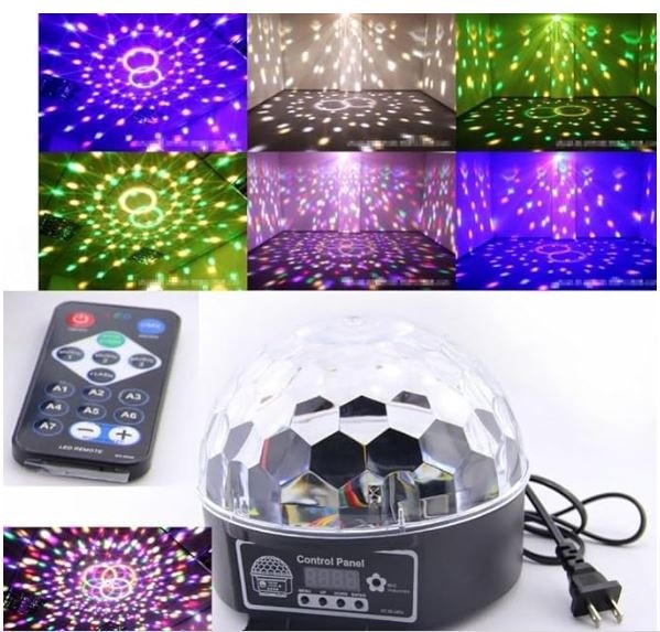 Giawkca ステージ照明 RGB LEDクリスタル ディスコ マジックボール リモコン舞台照明 DMX 効果 ライト 水晶魔球 Crystal Ball 多色 (9色ライトモデル)